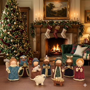 Ensemble <span class=keywords><strong>de</strong></span> 9 figurines <span class=keywords><strong>de</strong></span> <span class=keywords><strong>crèche</strong></span> en résine à texture tricotée, adorables figurines <span class=keywords><strong>de</strong></span> la Sainte Famille à l'aspect tissé pour la décoration <span class=keywords><strong>de</strong></span> <span class=keywords><strong>Noël</strong></span> et les cadeaux - Product Image 1