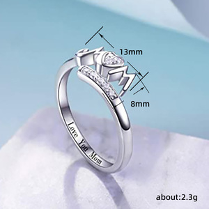 Bague pour maman Q329 en argent avec diamant en forme de cœur, cadeau pour femme, je t'aime maman, bijoux gravés - Product Image 4