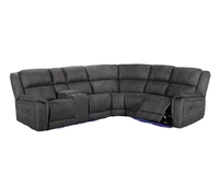Canapé inclinable moderne en cuir noir extensible avec fauteuils inclinables intégrés, revêtement en tissu et structure en bois