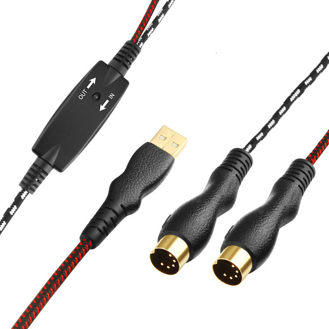MIDI to USB IN-OUT Interface Cable Adapter to Music Keyboard Cord for Keyboard Electronic Drum Music Create Converter PC Polybag