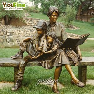 Statues de bronze grandeur nature de <span class=keywords><strong>mère</strong></span> et enfants lisant un <span class=keywords><strong>livre</strong></span> pour la décoration de jardin - Product Image 2