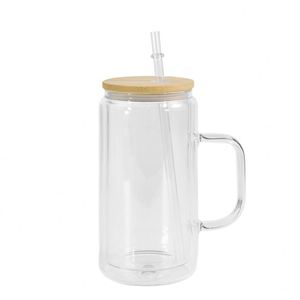 Gobelet isotherme en verre transparent à double paroi de 16 oz, imprimé en sérigraphie, sans BPA, écologique, avec couvercle et poignée, pour jus, café, bière - Product Image 1