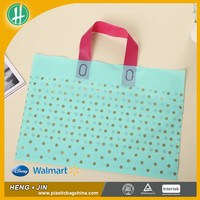 Sacs cadeaux en plastique personnalisables de haute qualité, motif à pois dorés, poignées roses, vente en gros disponible