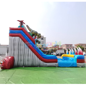 Commercial grade kids bounce house waterslide jumpers double sided inflatable dino water slide with pool - Product Image 4