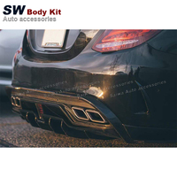 Diffuseur arrière en fibre de carbone pour Mercedes-Benz Classe C W205 C63 4 portes 2015, lèvre de diffuseur d'échappement arrière, garniture de protection