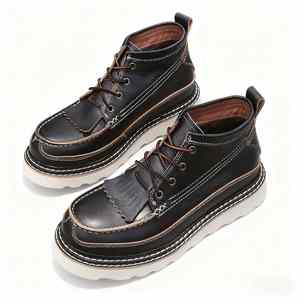 Nouvelles Bottes Décontractées pour Hommes 2026 - Bottes de Travail Tendance en Cuir Véritable Antidérapantes, Rehaussées, à Pompons, Doublées Polaire, Chaudes et Respirantes - Product Image 6