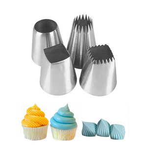 Factory direct sales: Extra <b>large</b> 304 stainless steel <b>square</b> and round cream nozzles, 4-piece <b>set</b> (18 teeth, 24 teeth), baking - Product Image 5
