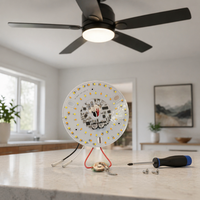 Module de remplacement rond pour ventilateur de plafond LED à intensité variable avec cordon et télécommande, 118 mm, 20 W, AC120V, 5 CCT, sans scintillement, IRC90+