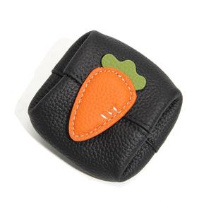 Cowhide Leather Open Fruit-Shaped Coin <b>Purse</b> Jewelry Pouch Compact Lightweight Color-Block <b>Cute</b>-Style Mini Organizer - Product Image 3