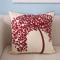 Housse de coussin personnalisée brodée Arbre à argent, en toile, avec points plats et fil de soie, pour décoration de salon et de maison, style international