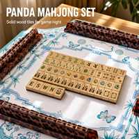 Jeu de Mahjong Thème Panda 160 Pièces Tuiles en Bois Points de Bambou Verts Tuiles Florales Mahjong Américain avec Jokers