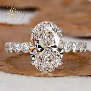 Bague de fiançailles ovale en <span class=keywords><strong>argent</strong></span> 925 avec pierres latérales en diamant de laboratoire CVD de luxe, certifiée IGI, diamant créé en laboratoire VVS, bijoux - Product Image 1