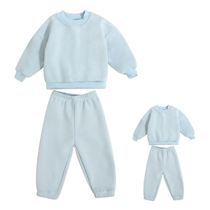 Nouveautés : Ensemble sweat-shirt et pantalon en molleton de coton mélangé personnalisé pour enfants, couleur unie, chaud, ensemble de vêtements pour <span class=keywords><strong>parents</strong></span> et enfants - Product Image 1