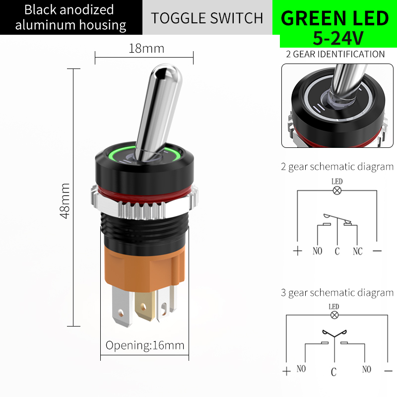 2-Pos/Black Anodized/Green/5-24V