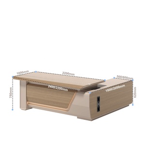 โต๊ะทำงานเมลามีนสีเทาแบบรักษ์โลก พร้อมฝาปิดจัดเก็บสายไฟเคลือบ PVC โต๊ะสำนักงาน CEO พร้อมไฟ LED และตู้เก็บของ - Product Image 4