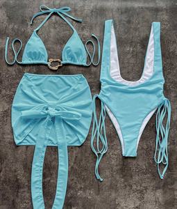 Traje de Baño Viviblook Z103ST03 para Mujer, Bikini Sexy con Push-Up, Diseño Hueco, Conjunto de Bikini de 3 Piezas con Minifalda, Ropa de Playa - Product Image 3