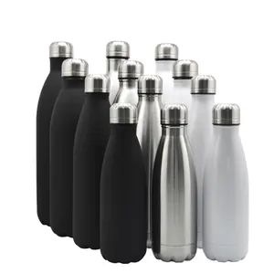 Garrafa de vácuo de 500ml, garrafa esportiva de metal em aço inoxidável para beber água e cola