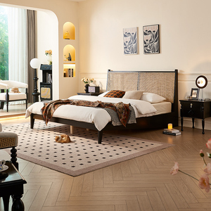 <span class=keywords><strong>Letto</strong></span> <span class=keywords><strong>Matrimoniale</strong></span> Retrò in <span class=keywords><strong>Legno</strong></span> Massello e Rattan, con Struttura in Frassino Nero e <span class=keywords><strong>Testiera</strong></span> in Canna Naturale, per Arredamento Camera da <span class=keywords><strong>Letto</strong></span> Principale - Product Image 2