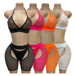 Maxsun Exotic Dancewear Lace Bodysuit Wholesale Club Performance Lingerie <strong>Fishnet</strong> Thong Shorts Straps Clothes Stripper <strong>Outfits</strong> - Product Image 5