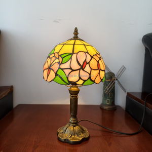 8" Rose Design Resin Base Stained Glass Hand-Crafted European Style Antique Table <b>Lamp</b> for Living Room <b>Bed</b> Room Study Room Decor - Product Image 3