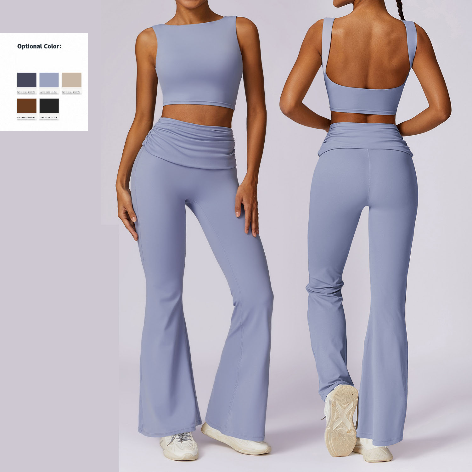 Spring Summer Tight Fashion Leisure Sports Suits Breathable and Quick Drying Fitness & Yoga Wear Backless Wrinkle Women's Sets