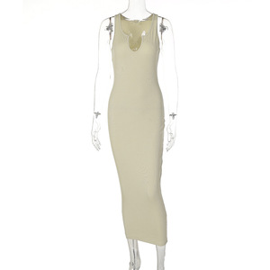 Robe longue sexy <span class=keywords><strong>pour</strong></span> <span class=keywords><strong>femme</strong></span> INS, style camisole, col en V profond, coupe ajustée, vêtements décontractés <span class=keywords><strong>pour</strong></span> <span class=keywords><strong>femme</strong></span>, vente en gros à prix réduit - Product Image 6