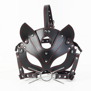 Masque de chat en cuir de qualité supérieure jouet adulte bouche ouverte anneau <span class=keywords><strong>Gag</strong></span> avec sangles réglables pour BDSM Cosplay Roleplay Bondage Gear harnais - Product Image 1