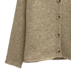 Cardigan en maille texturée pour femme, col à revers, couleur kaki uni, boutonnage frontal, poignets et ourlet côtelés, coupe ample, style décontracté - Product Image 3