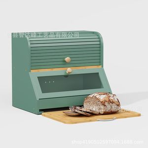 Boîte à pain en bambou vert avec couvercle rabattable pour le rangement sur le comptoir de cuisine, armoire de rangement multifonctionnelle, boîte de conservation des aliments - Product Image 5