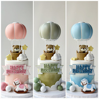 Cartoon Heißluftballon und Blauer Bär Weiche Plastikfigur Kinder Geburtstag Baby Geburtstagsparty Tortendekoration Ornamente