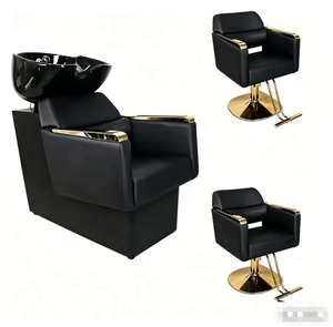 Silla de Barbero Negra de Cuero Sintético con Bomba Hidráulica y Altura Ajustable para Uso en Salón - Product Image 1
