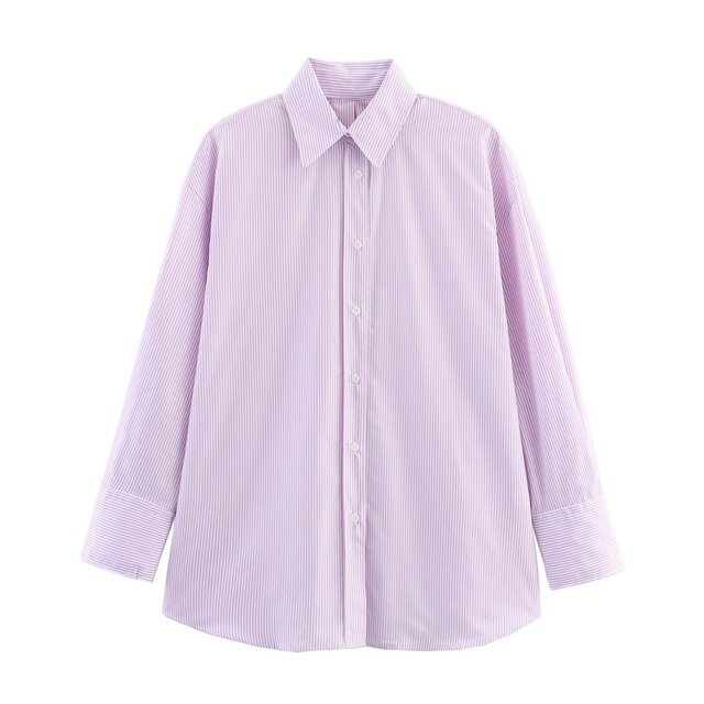 SHENZHU 2025 Autumn New Women's Clothing Back Bow Decoration Fashion Loose Lapel Striped Shirt 8235058