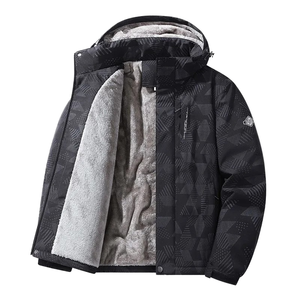 2025 Autumn Winter Fashion Men's Casual Canvas <b>Thin</b> Jacket Loose Plus Size Printed L-5XL Waterproof Fleece Zipper Closure PU - Product Image 1