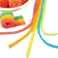 Fabricant Vente en gros Bandes fruitées acidulées personnalisées Bonbons Vente à chaud Gommes à la réglisse en poudre acidulée roulée aromatisée aux fruits en vrac