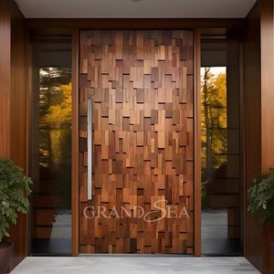 Grandsea <span class=keywords><strong>Porte</strong></span> <span class=keywords><strong>d</strong></span>'<span class=keywords><strong>entrée</strong></span> <span class=keywords><strong>contemporaine</strong></span> de style américain Portes <span class=keywords><strong>d</strong></span>'<span class=keywords><strong>entrée</strong></span> avant en aluminium et bois avec vitre latérale et serrure pour la maison - Product Image 2