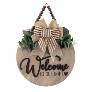 Insegna di Benvenuto 3D Chris per Porta d'Ingresso, Decorazione Murale in Legno Fatta a Mano, Perline Rustiche e Foglie Artificiali per Casa, Fattoria, Portico - Product Image 2