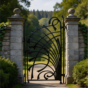 Portail décoratif en <span class=keywords><strong>fer</strong></span> <span class=keywords><strong>forgé</strong></span> de 6 pieds, style vintage français, surface galvanisée pour entrée de jardin ou de cour - Product Image 4