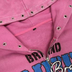 Streetwear Distressed Graphic Cotton Zipper Hoodies French Terry Heavy Weight Oversized Men Hoodie Custom Acid Wash Zip Hoodie - Product Image 3