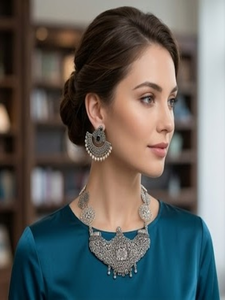 DIVYORO Collier traditionnel en argent oxydé avec motif de temple, fait main, style tribal bohème, bijoux de mode pour femme, pour mariage et fête - Product Image 4