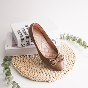 Ballerines plates pour femmes en PU souple, à enfiler, à bout pointu, avec nœud et clous métalliques, style <span class=keywords><strong>camel</strong></span>, pour le bureau - Product Image 3