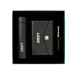 Cadeaux d'entreprise personnalisés avec logo, ensemble de bureau élégant comprenant une bouteille isotherme, un carnet de haute qualité et un stylo élégant - Product Image 1
