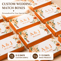Boîtes à Cigares Personnalisées pour Cadeaux de Mariage – Impression Sécurisée Blanc & Orange – Coffret de 4 Boîtes d'Allumettes Luxueuses Recyclables