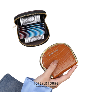 2026 New Stone Pattern PU Women's Card Holder Zipper Large Capacity Coin <b>Purse</b> Multi-Card Slot Polyester Fashionable for Foreign - Product Image 1