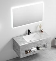 Meuble-lavabo mural de salle de bain en céramique, style européen, avec évier simple, miroir LED moderne, résistant à l'eau, et meuble en pierre