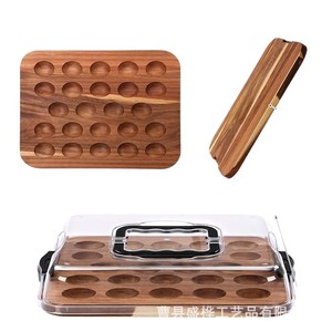 Wooden Egg <b>Tray</b> With Lid 24 Slots For Deviled Eggs Party Snack Dessert Serving Platter Breakfast Board - Product Image 5