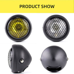 Schwarzmesse runder Retro-Gitter-Scheinwerfer 12 V Hochlicht Abblendlicht Motorrad-Spiegellicht Scheinwerfer für Harley Chopper <span class=keywords><strong>Cafe</strong></span> <span class=keywords><strong>Racer</strong></span> - Product Image 4
