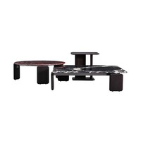 Ensemble de tables basses modernes de luxe en pierre naturelle, plateau en marbre violet noir, pieds en bois de frêne, tables gigognes