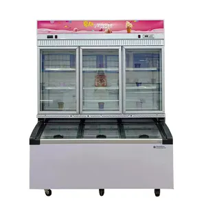 Custom LOGO Commercial Supermarket 3 Door 2 Door Dual Temperature Drinks Cooler Ice Cream Upright Glass Door Freezer