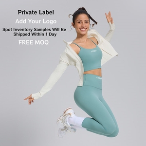 Ensemble de vêtements de sport pour femmes, veste de yoga avec logo personnalisé, leggings taille haute, 2 pièces, ensemble de vêtements de sport pour la salle de sport, manches longues, ensembles de yoga - Product Image 2