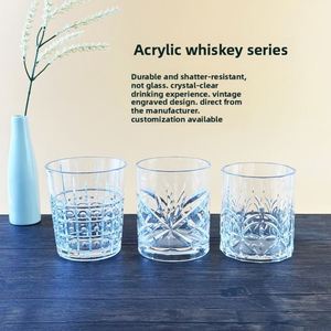 Vaso de Whisky Transparente de Plástico Azul Zafiro con Patrón de Hojas Grabado, Duradero, Personalizable, de Lujo Ligero, Retro, para Café, Té, Hogar - Product Image 2